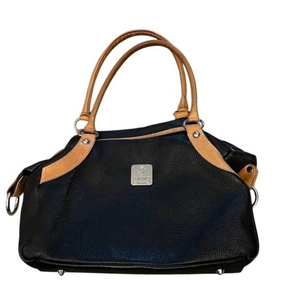 I MEDICI FIRENZE Italian black & tan pebbled leather purse / bag